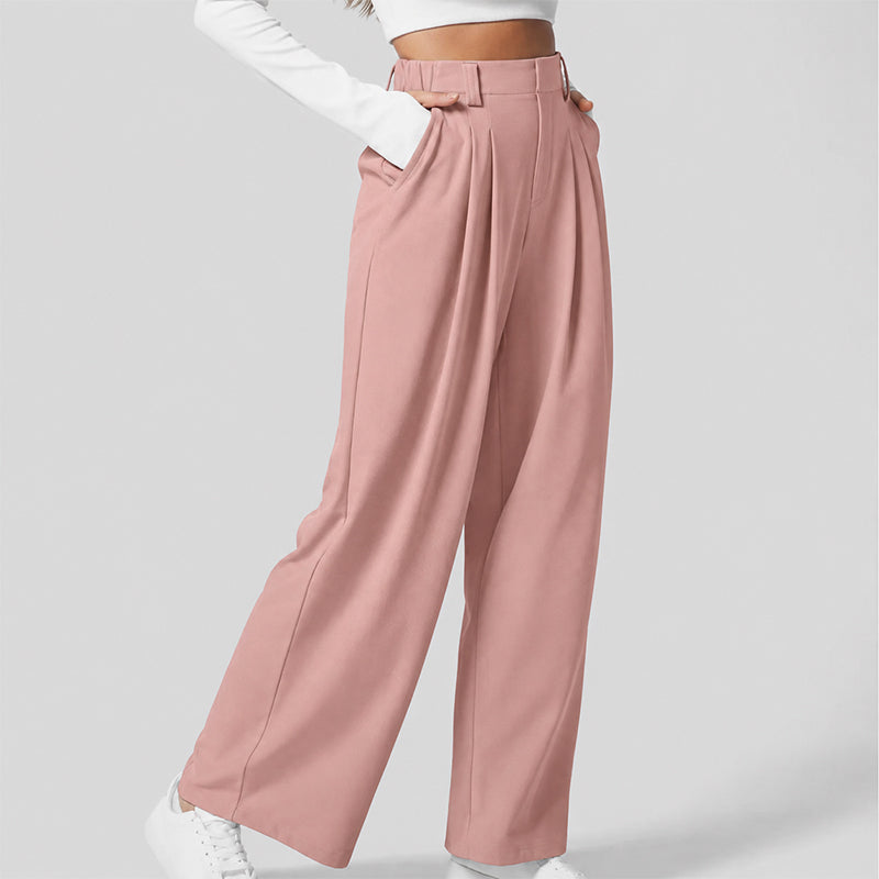 🔥Autumn Sale– High Waisted Pleated Wide Leg Waffle Work Pants with Side Pockets