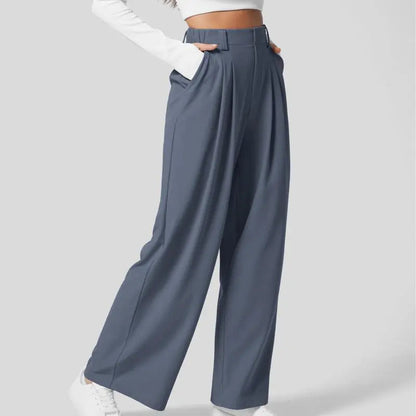 🔥Autumn Sale– High Waisted Pleated Wide Leg Waffle Work Pants with Side Pockets