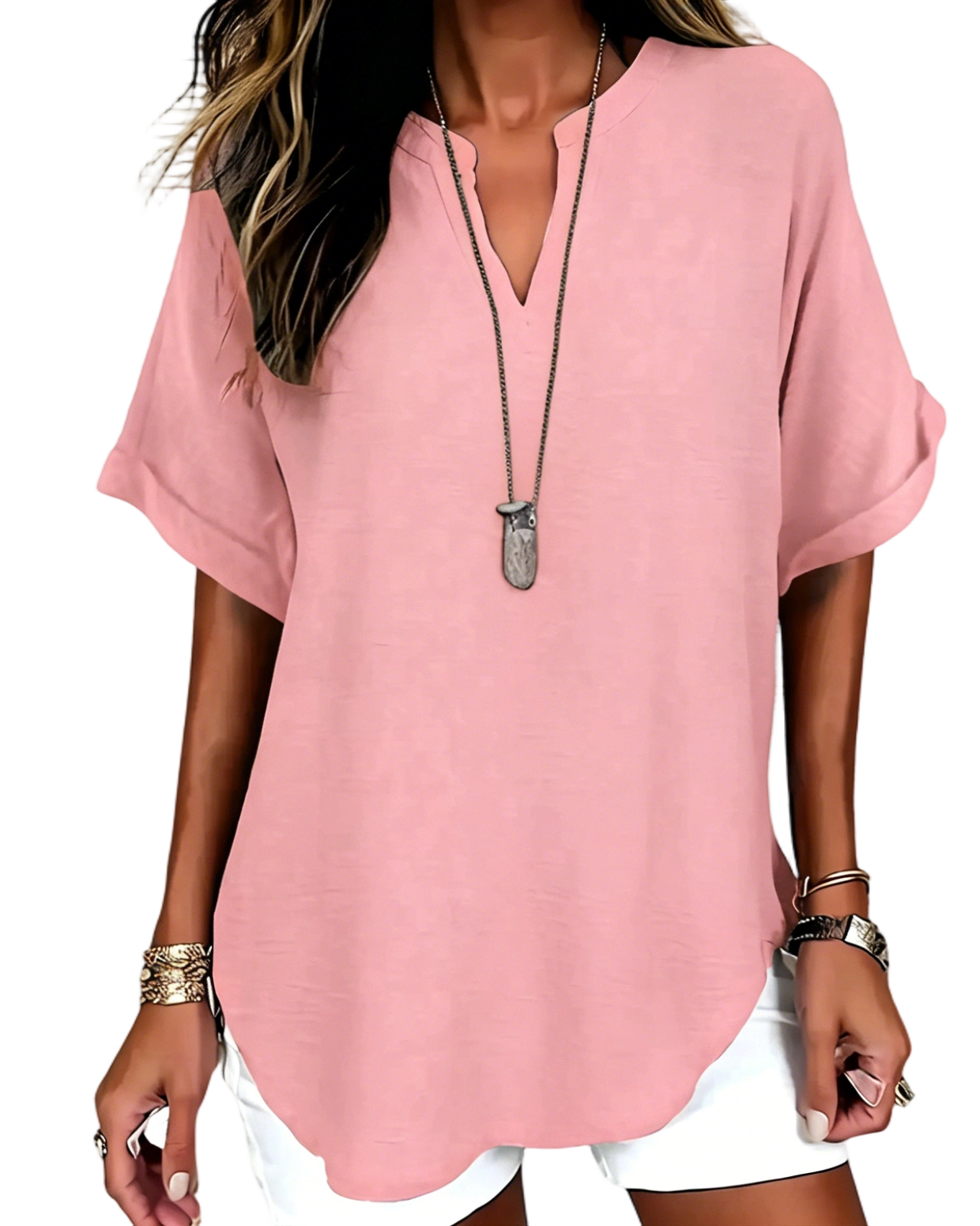 🔥Women's Plain Short Sleeve Blouse, Casual Solid Color Top for Daily Wear, Ladies Clothes for All Seasons