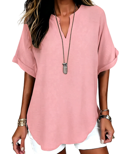 🔥Women's Plain Short Sleeve Blouse, Casual Solid Color Top for Daily Wear, Ladies Clothes for All Seasons