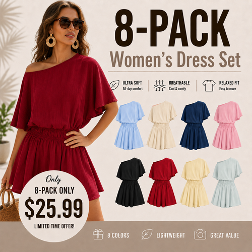 🔥 Limited-Time Promotion 🌸 Women’s Off Shoulder Summer Mini Dress | Batwing Sleeve Cinched Waist Ruffle A-Line Casual Short Dress