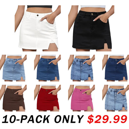 🛍️Women's Minimalist High-Waisted Denim Mini Skirt Shorts with Side Slit