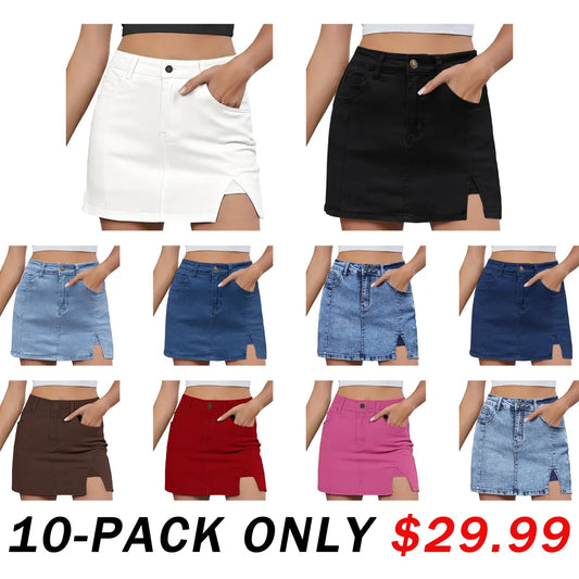 💝Women's Minimalist High-Waisted Denim Mini Skirt Shorts with Side Slit