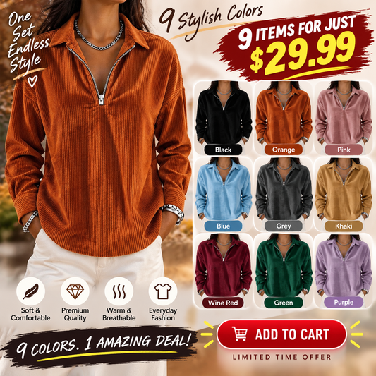 🌸Hot Sale💖 Relaxed Texture Zip Top