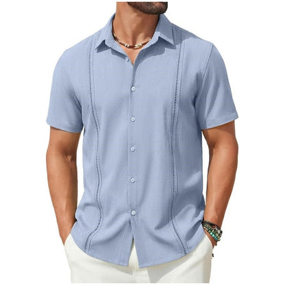 💥Men's Cuban Guayabera Shirt Short Sleeve V-Neck