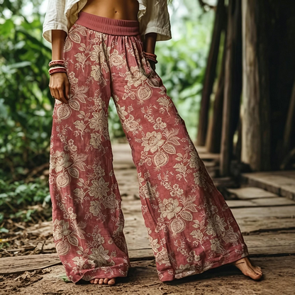Women's Casual Bohemian Style Floral Print Wide Leg Pant