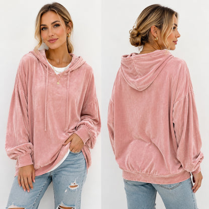 Women's Loose Velvet Drawstring Hoodie