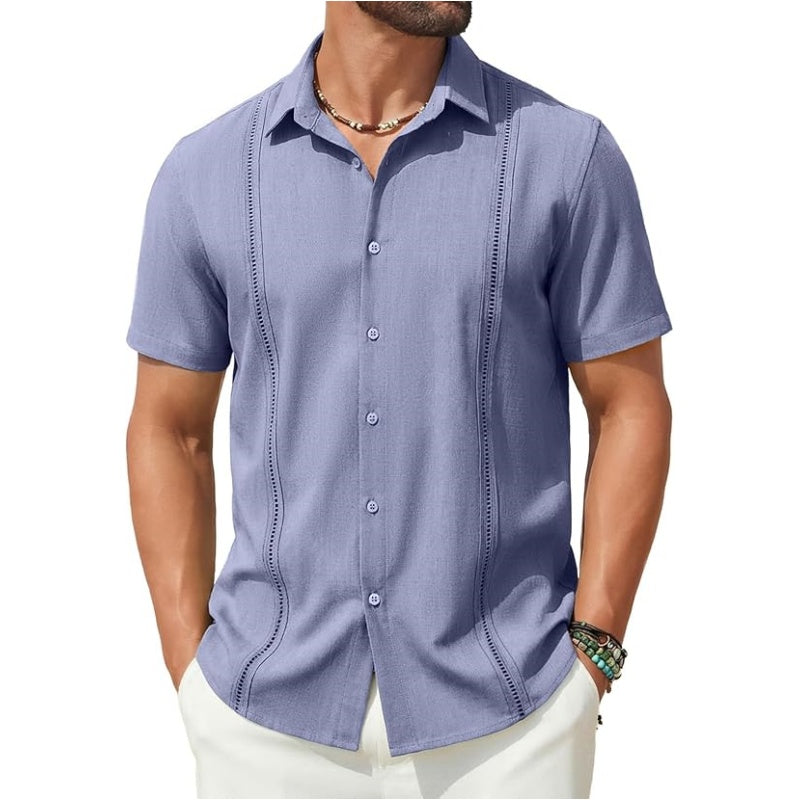 💥Men's Cuban Guayabera Shirt Short Sleeve V-Neck