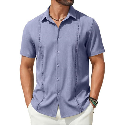 💥Men's Cuban Guayabera Shirt Short Sleeve V-Neck