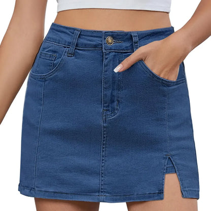 🛍️Women's Minimalist High-Waisted Denim Mini Skirt Shorts with Side Slit