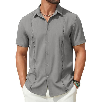 💥Men's Cuban Guayabera Shirt Short Sleeve V-Neck