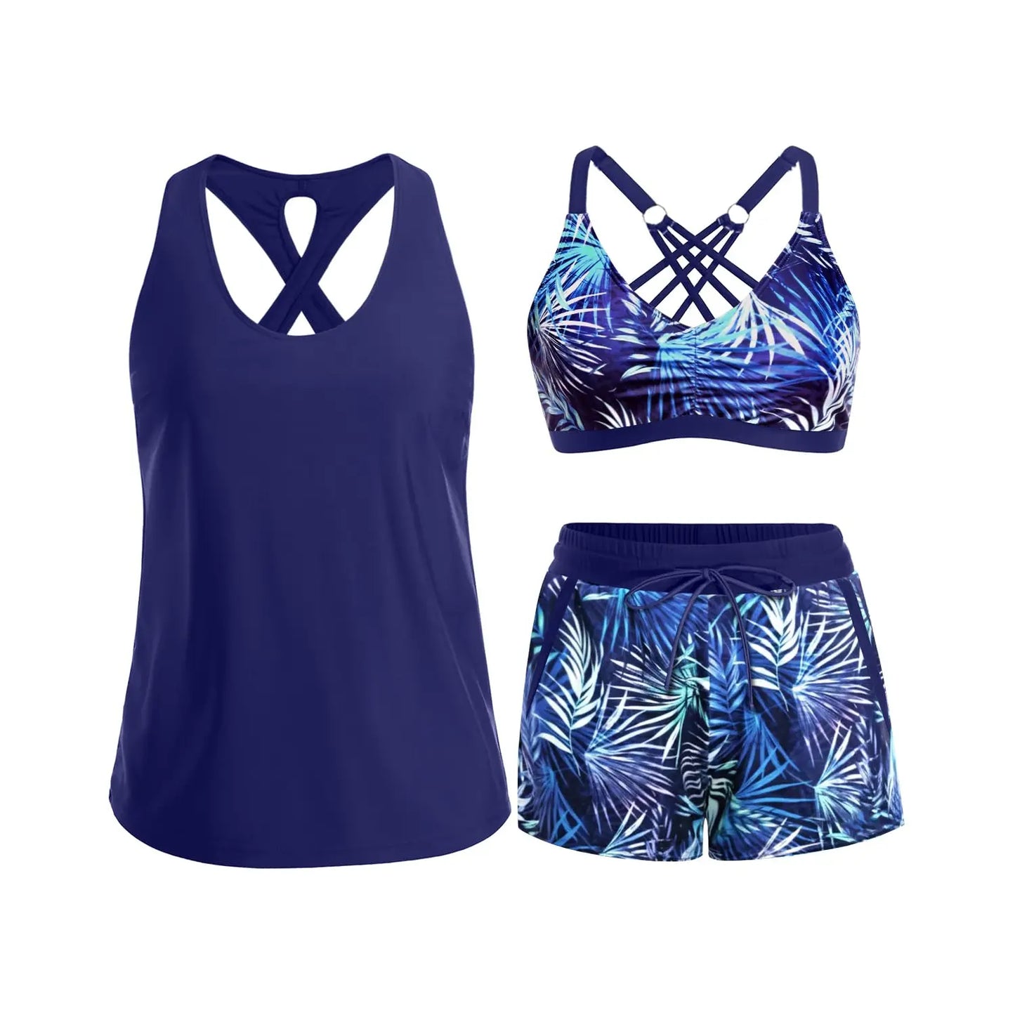 Three Piece Tankini with Shorts with Pockets