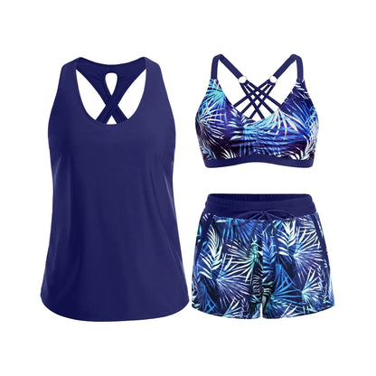 Three Piece Tankini with Shorts with Pockets