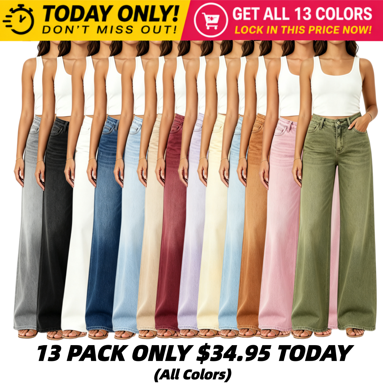 【LAST DAY SALE】Rise Baggy Stretchy Wide Leg Jeans