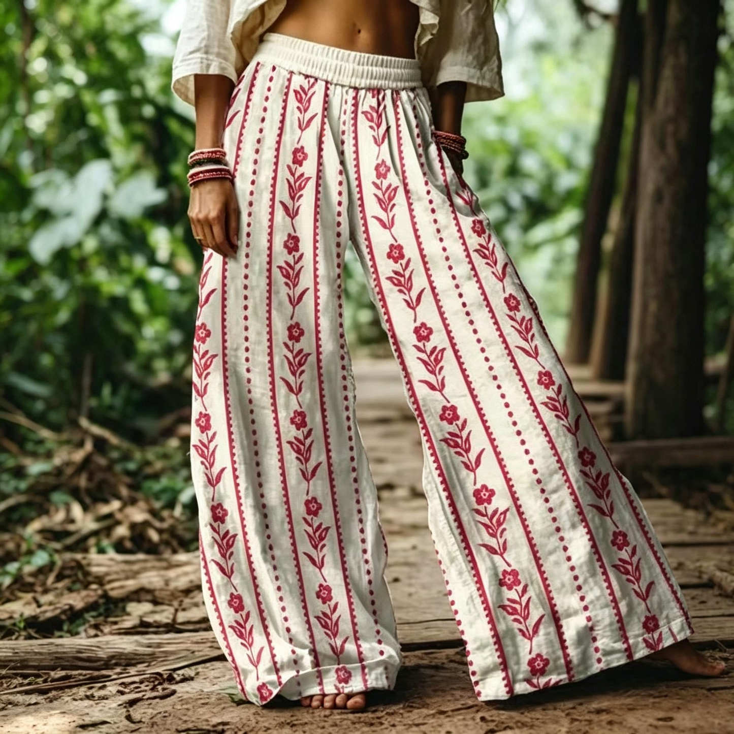 Women's Casual Bohemian Style Floral Print Wide Leg Pant