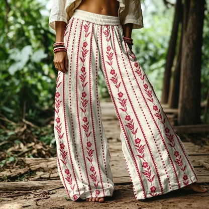 Women's Casual Bohemian Style Floral Print Wide Leg Pant
