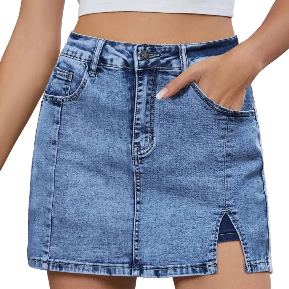 🛍️Women's Minimalist High-Waisted Denim Mini Skirt Shorts with Side Slit