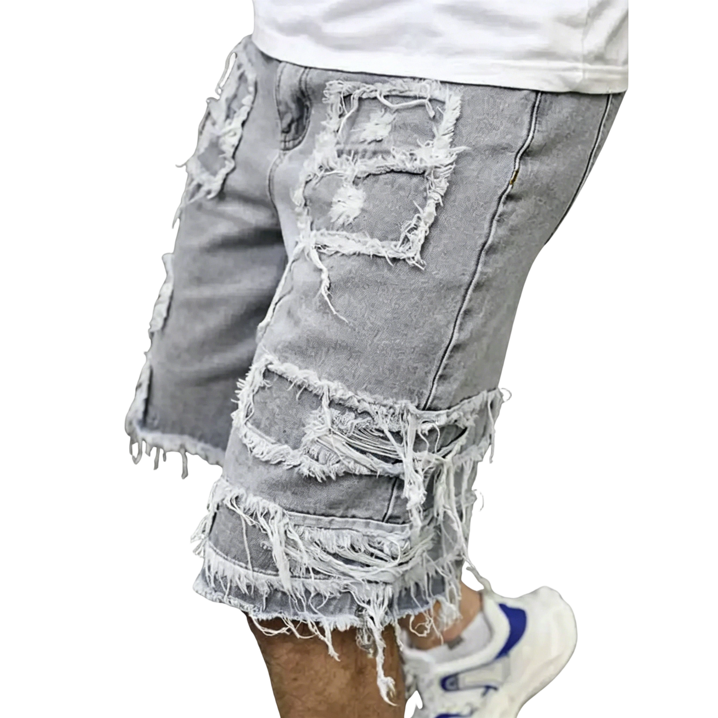 Raw Hem Denim Shorts with Rips – Edgy Urban Casual Warm-Weather Essential