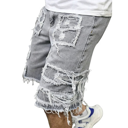 Raw Hem Denim Shorts with Rips – Edgy Urban Casual Warm-Weather Essential
