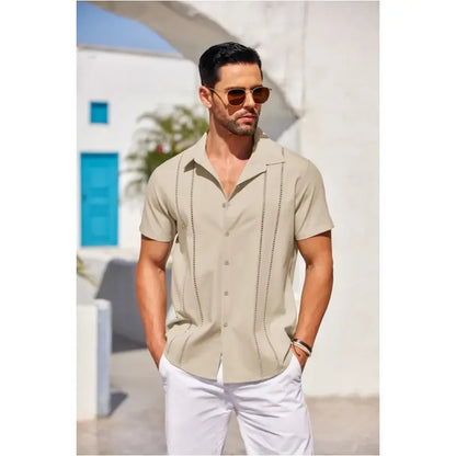 💥Men's Cuban Guayabera Shirt Short Sleeve V-Neck