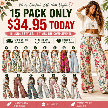 Women's Casual Bohemian Style Floral Print Wide Leg Pant