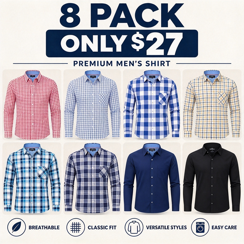 Clearance sale! Men's Plaid Button Down Shirts Cotton Long Sleeve Dress Shirts Regular Fit Gingham Shirts