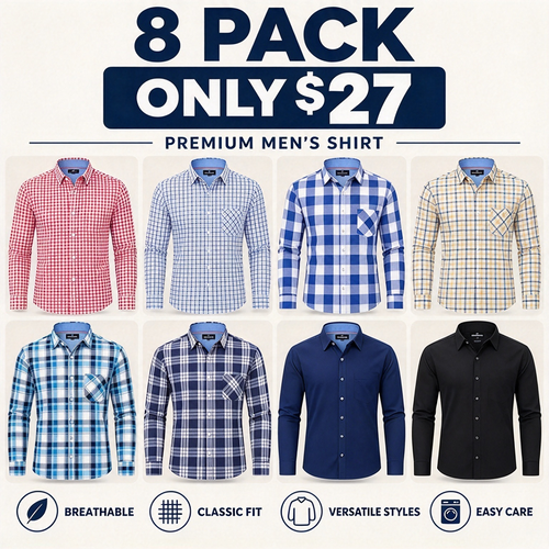 Clearance sale! Men's Plaid Button Down Shirts Cotton Long Sleeve Dress Shirts Regular Fit Gingham Shirts
