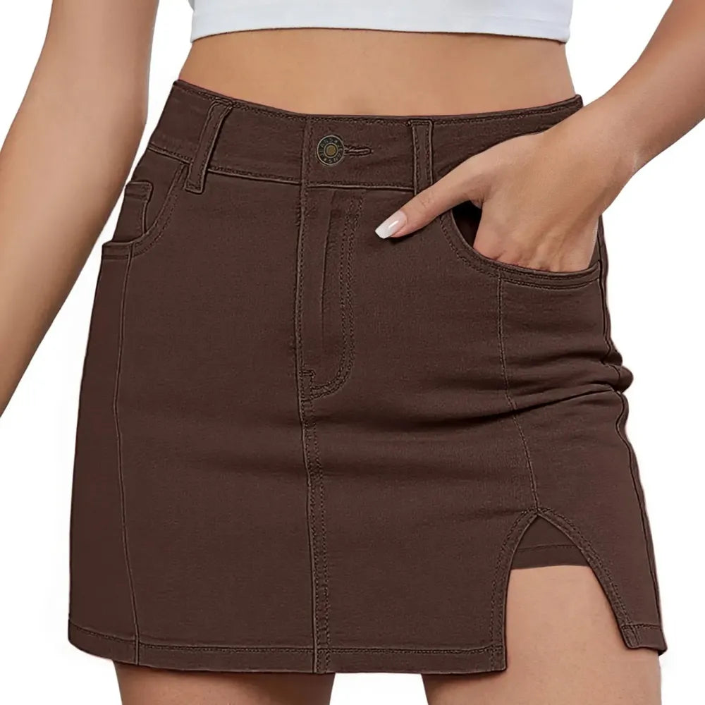 🛍️Women's Minimalist High-Waisted Denim Mini Skirt Shorts with Side Slit