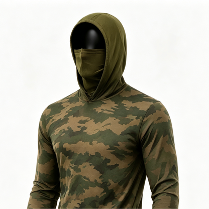Men's UPF 50+ Long-Sleeve Sun-Protection Hoodie (with Sleeve Pocket and Face Mask)