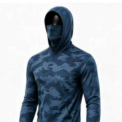 Men's UPF 50+ Long-Sleeve Sun-Protection Hoodie (with Sleeve Pocket and Face Mask)