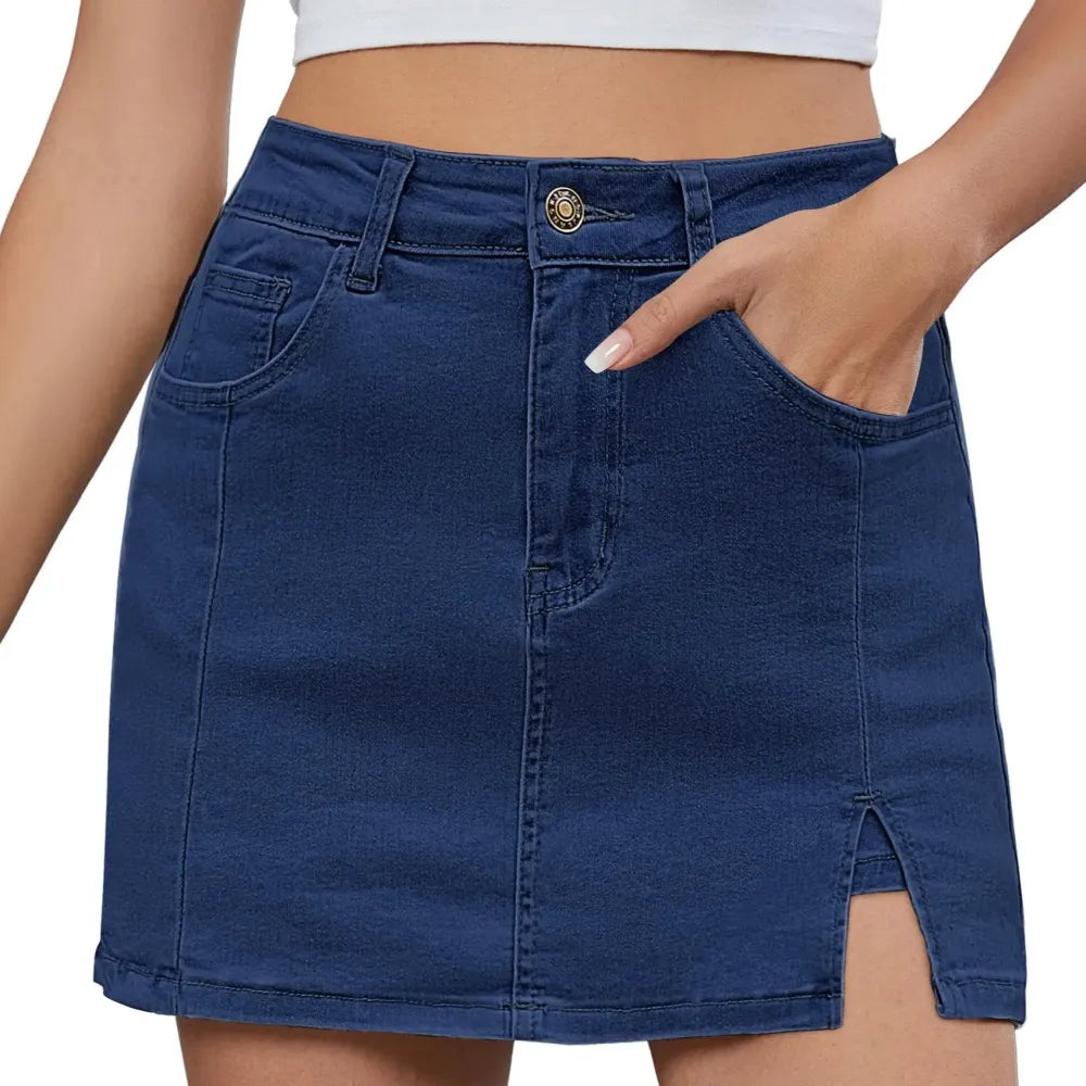 🛍️Women's Minimalist High-Waisted Denim Mini Skirt Shorts with Side Slit