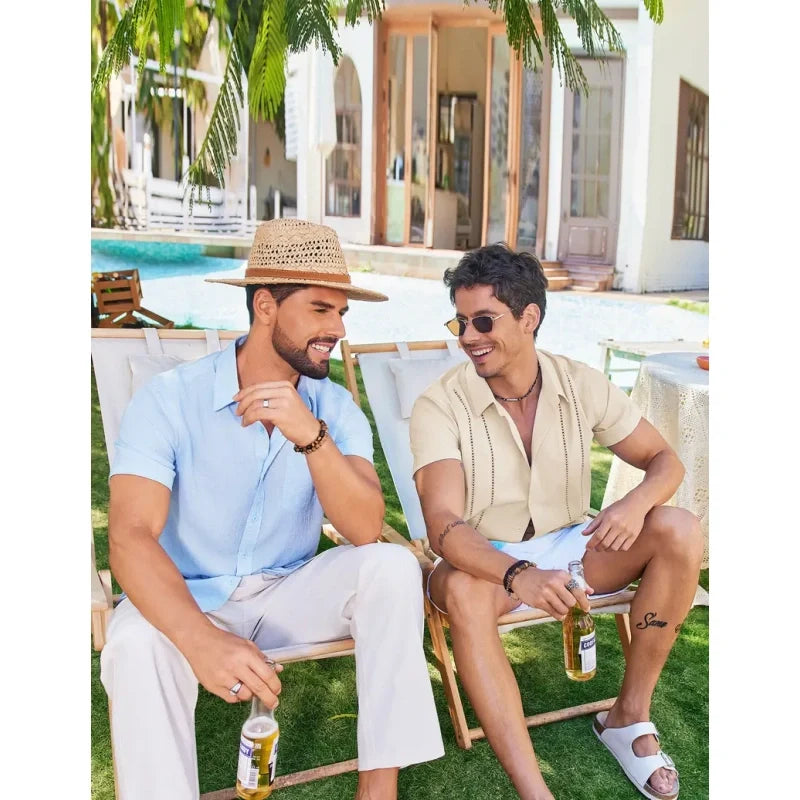 💥Men's Cuban Guayabera Shirt Short Sleeve V-Neck