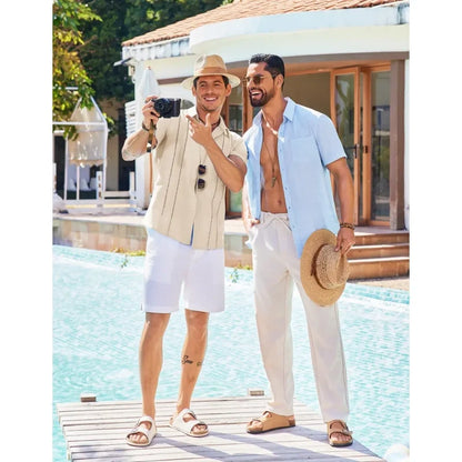 💥Men's Cuban Guayabera Shirt Short Sleeve V-Neck