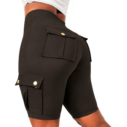 Womens Workout Shorts with Pocket Tummy Control Cargo Shorts Knee Length Butt Lifting High Waisted Biker Yoga Legging