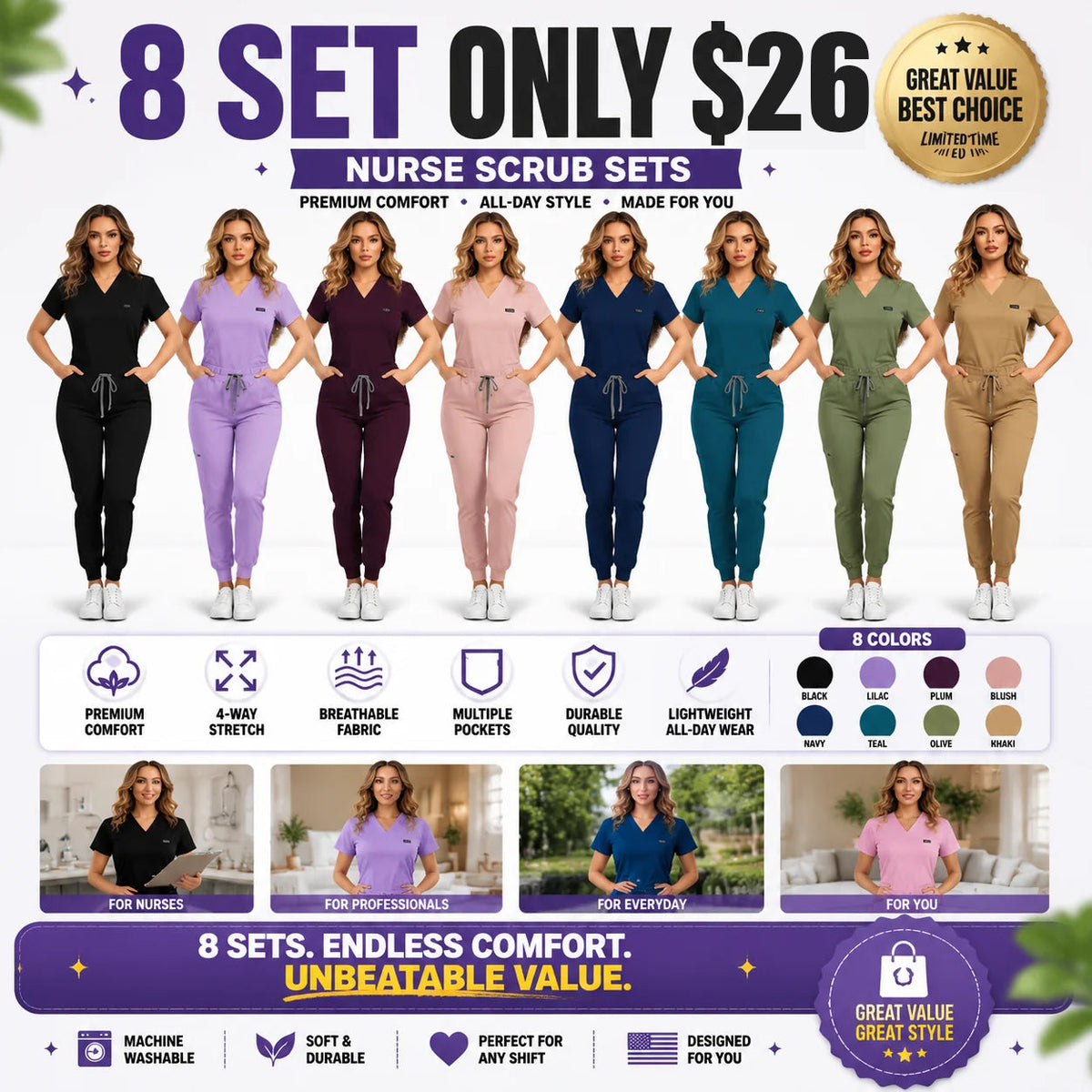 [Last Day Promotion]Women's Daily Wear Two-Piece Outfit, Anti-Pilling Lightweight Breathable Multi-Pocket Top & Side Pocket Jogger Pants