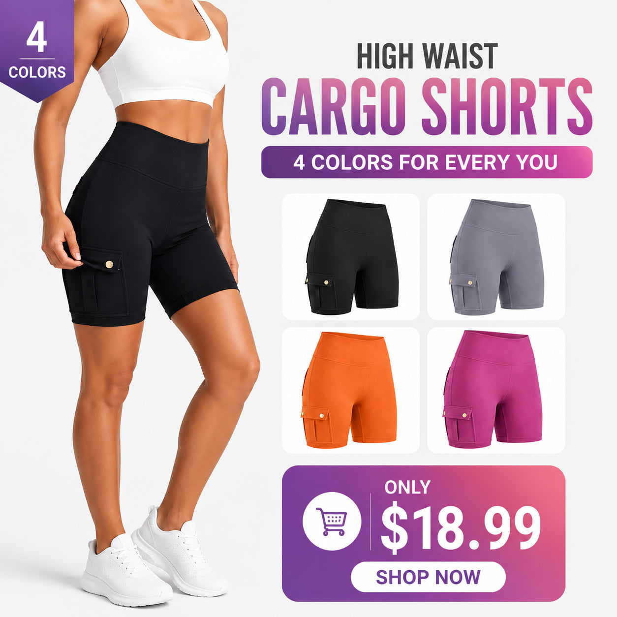 Womens Workout Shorts with Pocket Tummy Control Cargo Shorts Knee Length Butt Lifting High Waisted Biker Yoga Legging