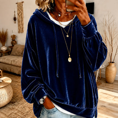 Women's Loose Velvet Drawstring Hoodie