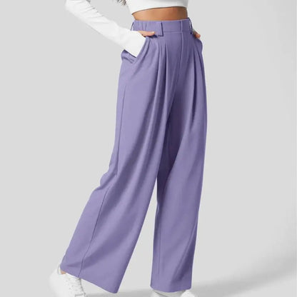 🔥Autumn Sale– High Waisted Pleated Wide Leg Waffle Work Pants with Side Pockets