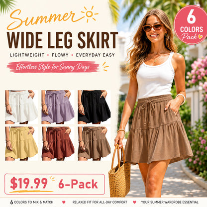Women's Linen Blend Wide Leg Flowy Culotte Shorts Drawstring Loose Fit Summer Casual Lightweight Comfy Vacation Wear