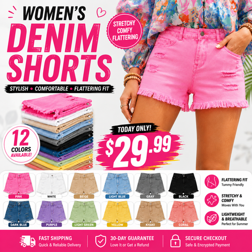 Women's Casual Mid Rise Denim Shorts