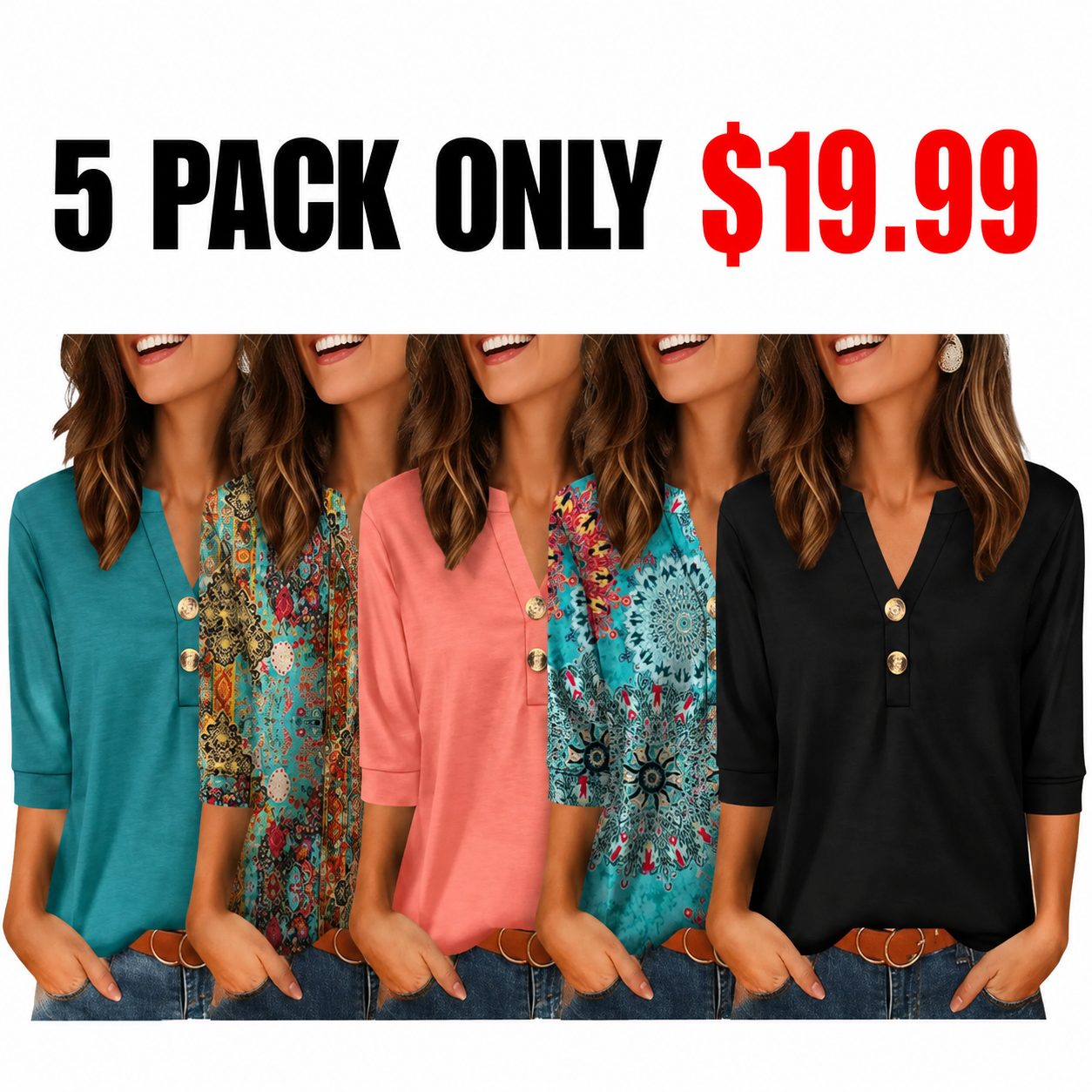 Womens Tops 3/4 Sleeve Heley Shirts for Women Summer Fashion Blouses