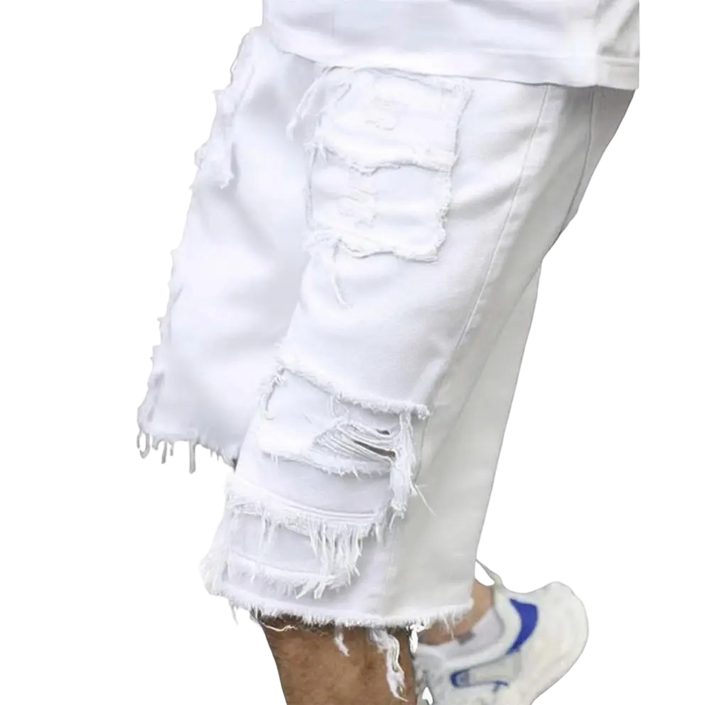 Raw Hem Denim Shorts with Rips – Edgy Urban Casual Warm-Weather Essential