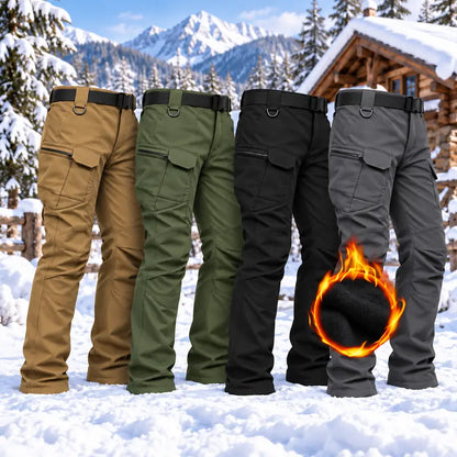 Men's Fleece-Lined Tactical Cargo Pants, Windproof Warm Work Pants with Multi-Pockets, 320g Fabric, Regular Fit Outdoor Pants for Fall & Winter