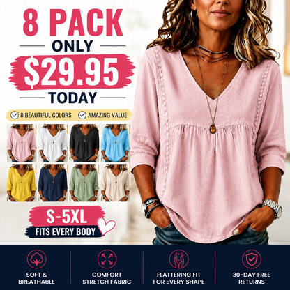 Women's Loose-Fit V-Neck Lace Blouse, 3/4-Length Puff Sleeves