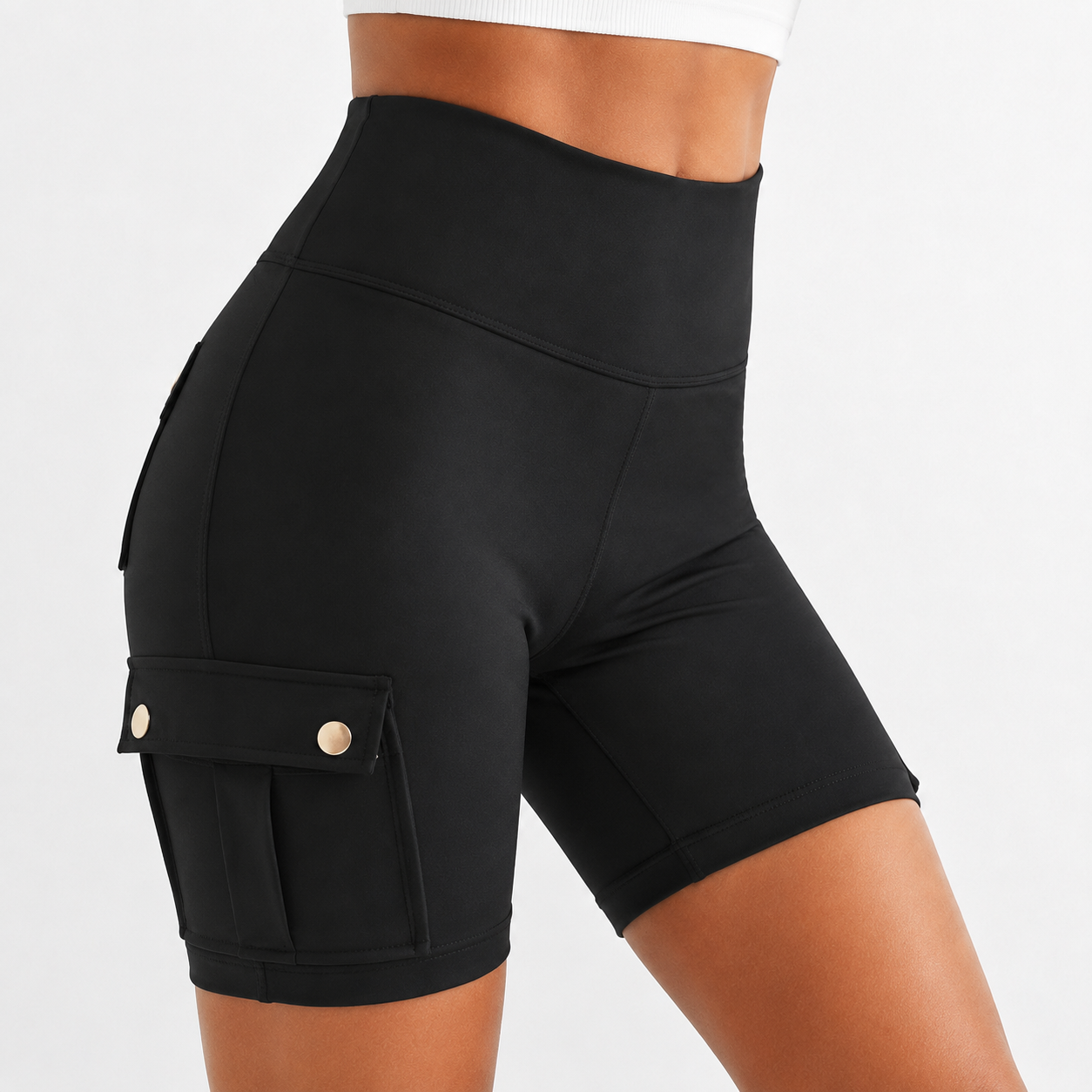 Womens Workout Shorts with Pocket Tummy Control Cargo Shorts Knee Length Butt Lifting High Waisted Biker Yoga Legging