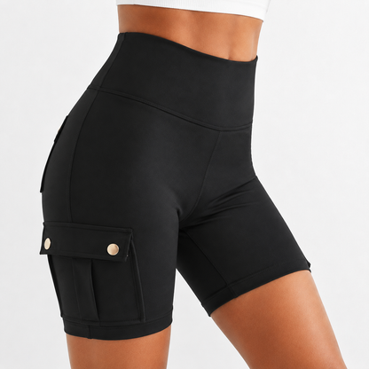 Womens Workout Shorts with Pocket Tummy Control Cargo Shorts Knee Length Butt Lifting High Waisted Biker Yoga Legging
