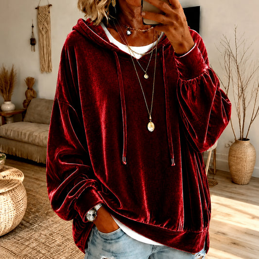 Women's Loose Velvet Drawstring Hoodie