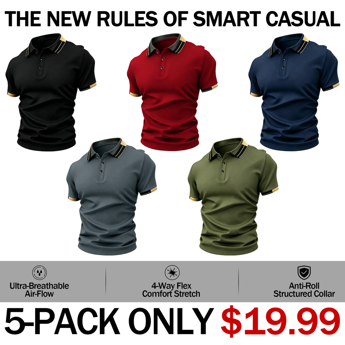 Men’s  Polo Shirt – Breathable Casual Stretch Fit Top