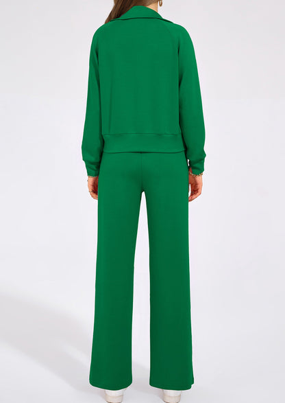 Women's 2 Piece Outfits Casual Lapel Half Zip Sweatshirts And Wide Leg Pants Tracksuit Sets