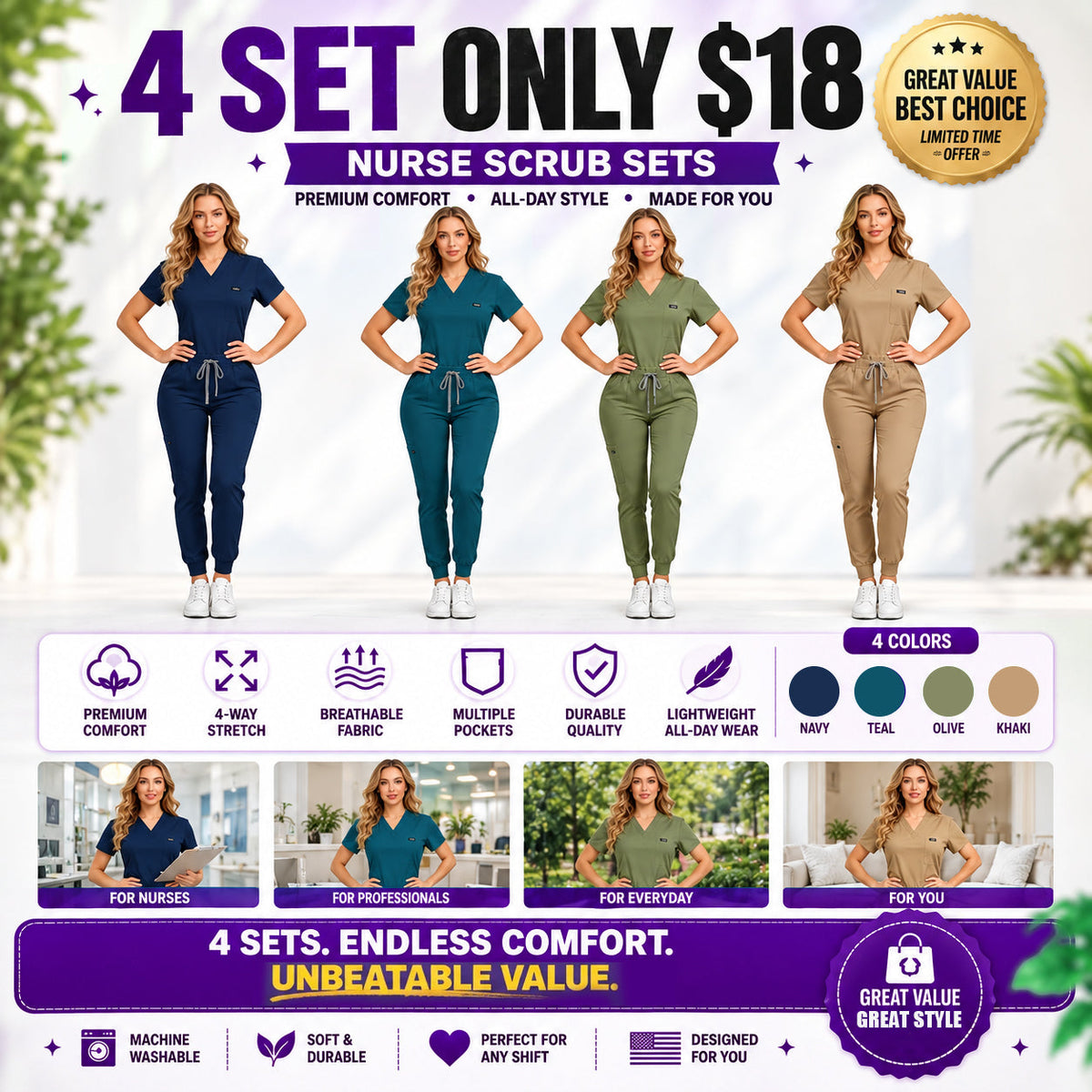 [Last Day Promotion]Women's Daily Wear Two-Piece Outfit, Anti-Pilling Lightweight Breathable Multi-Pocket Top & Side Pocket Jogger Pants